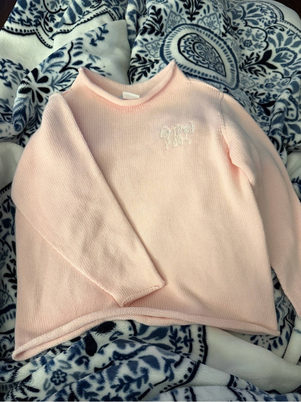 Light Pink Crewneck Sweater with Embroidered Monogram
